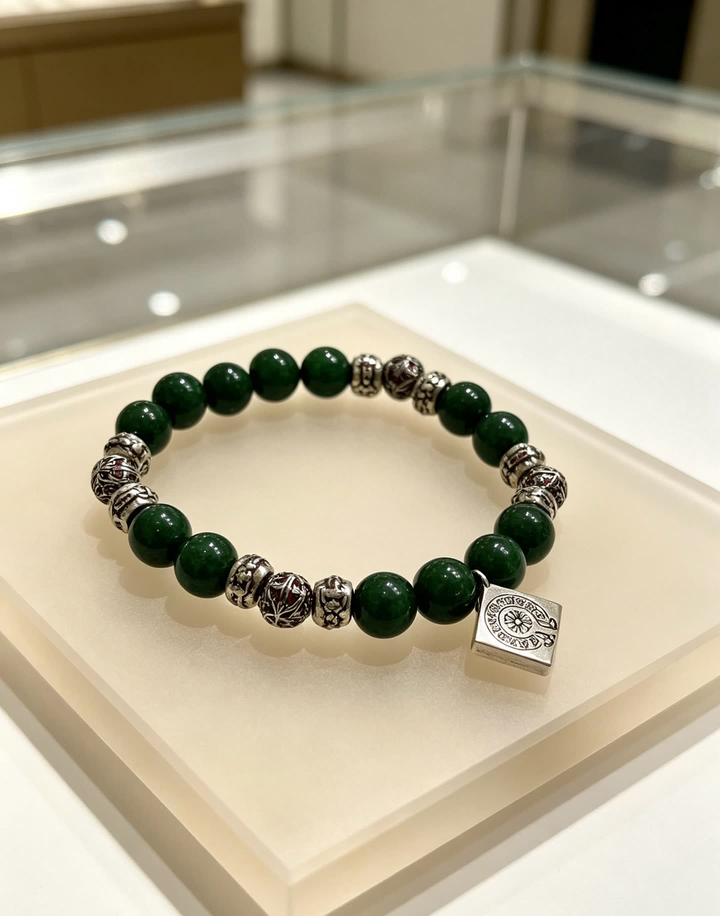 Chrome Hearts Beaded Bracelet with Silver Charms
